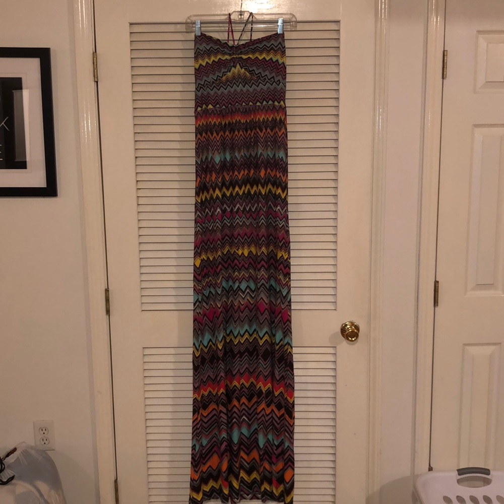 BCBG Chevron Maxi Dress with halter tie